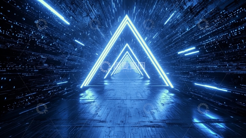 高清大图下载【趣麦麦图】蓝色霓虹三角隧道