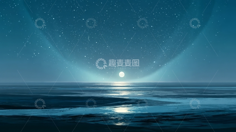 高清大图下载【趣麦麦图】月光下的宁静海面