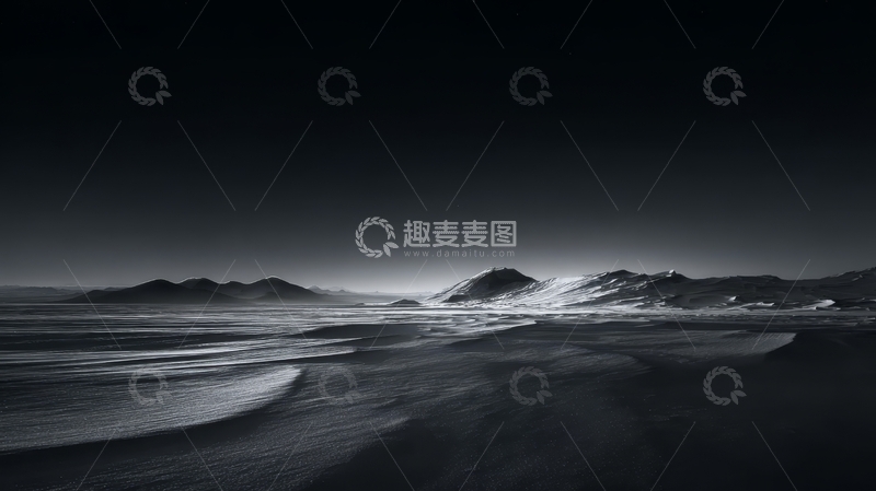 高清大图下载【趣麦麦图】黑白色调的雪山与沙漠景观