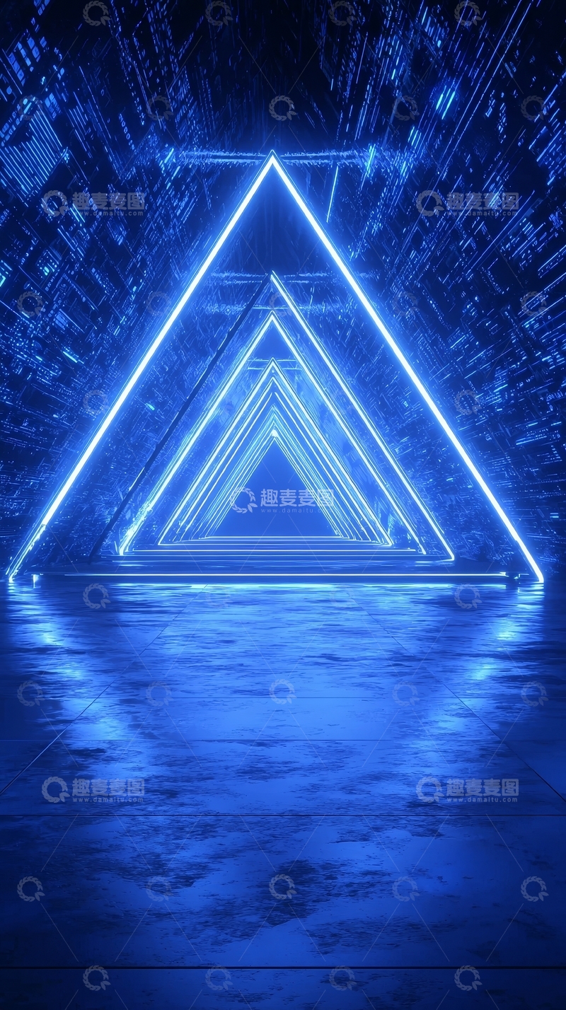 高清大图下载【趣麦麦图】蓝色霓虹三角隧道