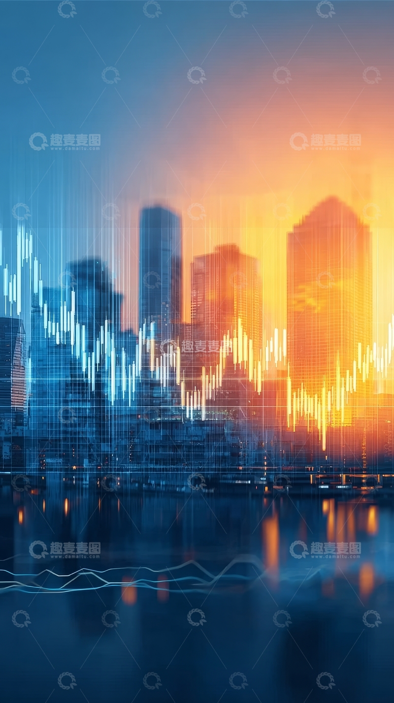 高清大图下载【趣麦麦图】城市夜景与数据波动图