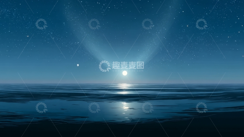 高清大图下载【趣麦麦图】夜空下的海洋与明亮光源