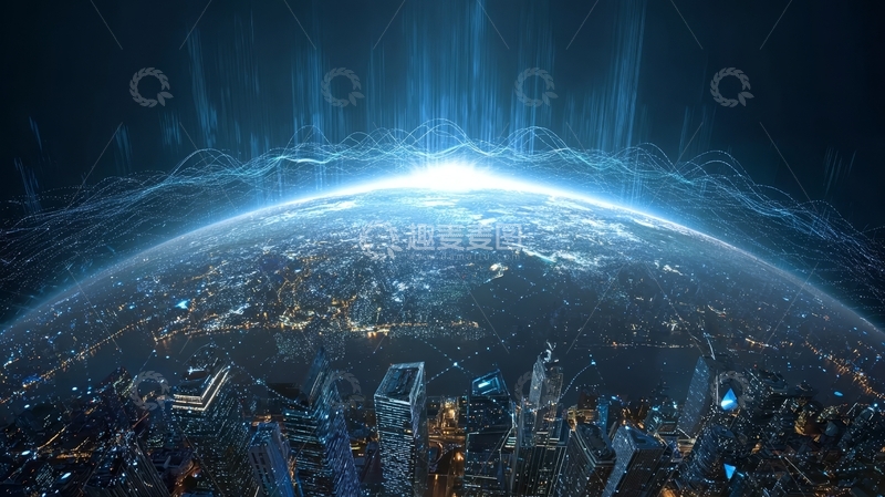 高清大图下载【趣麦麦图】地球与城市夜景的科技连接