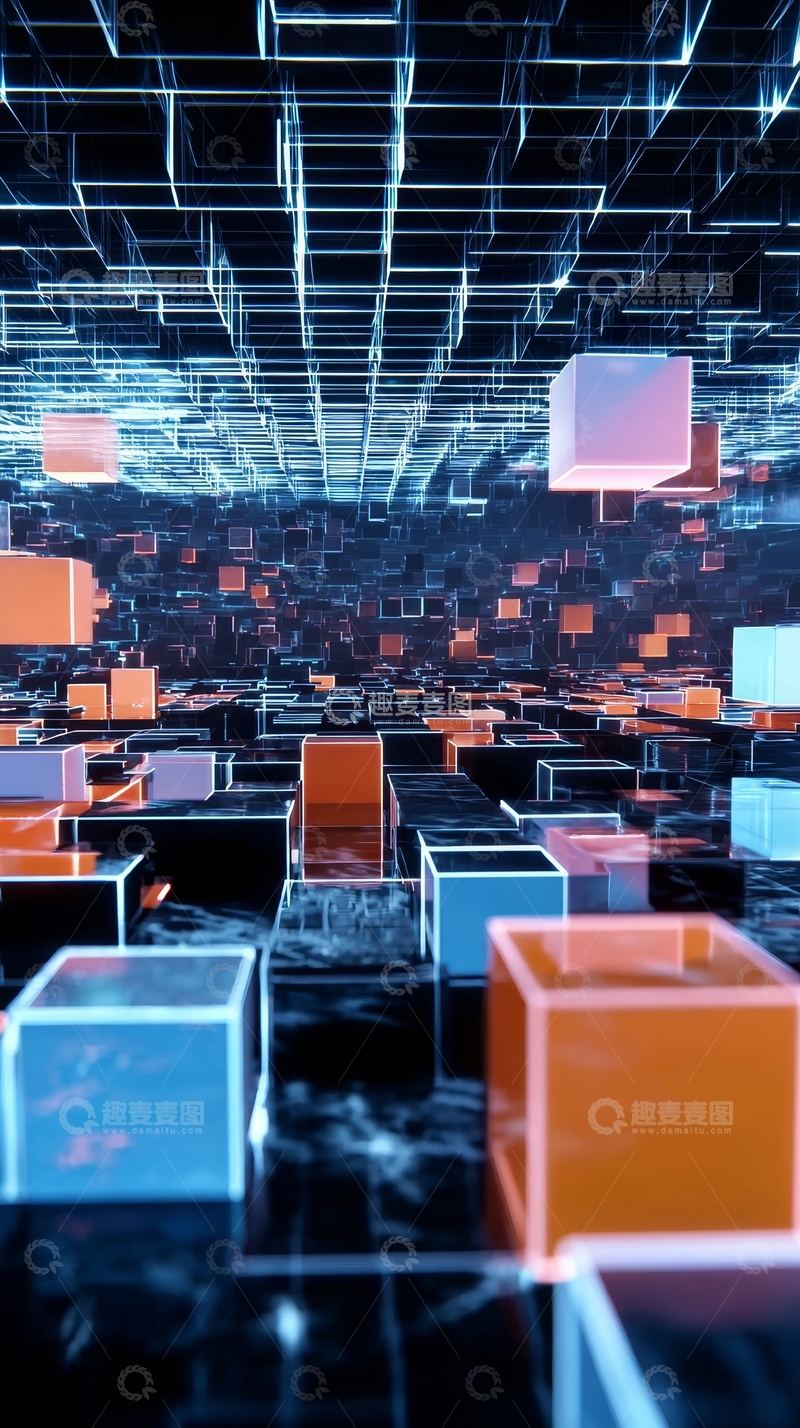 高清大图下载【趣麦麦图】未来科技空间中的立方体矩阵