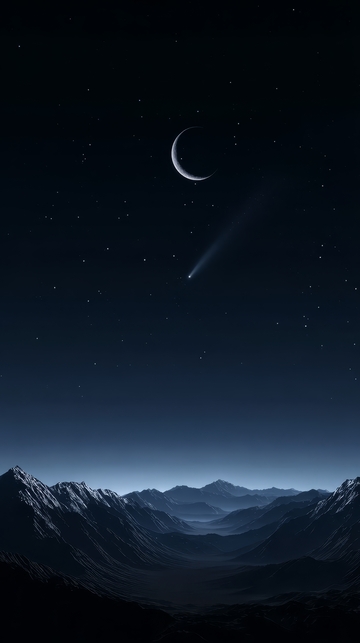 夜空下的山脉与彗星