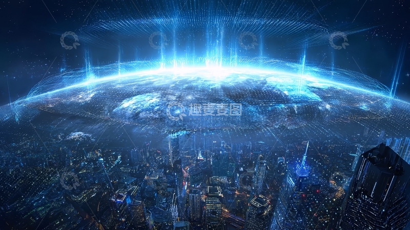 高清大图下载【趣麦麦图】未来城市与地球光环