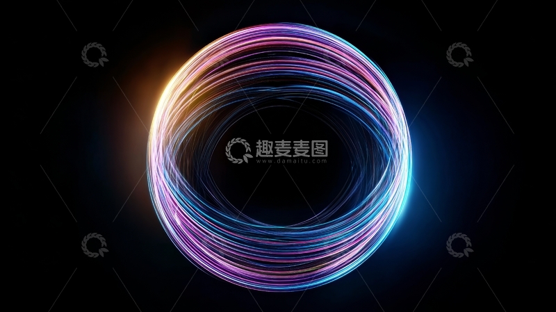 高清大图下载【趣麦麦图】多彩光环在黑暗背景中旋转