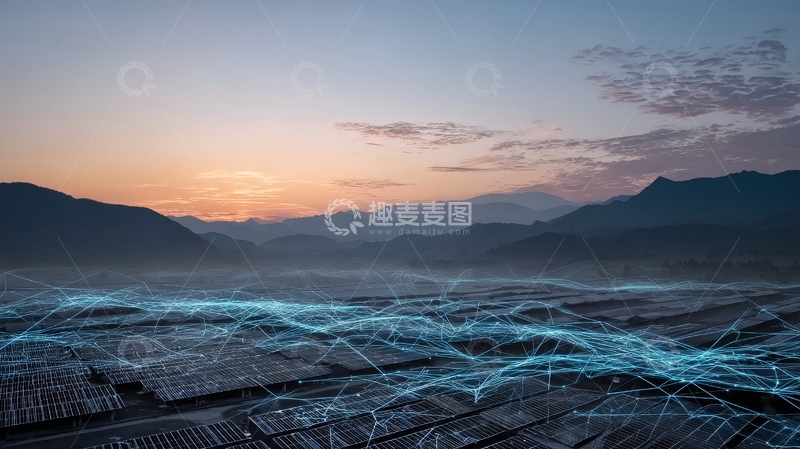 高清大图下载【趣麦麦图】科技网络覆盖的山间光伏电站