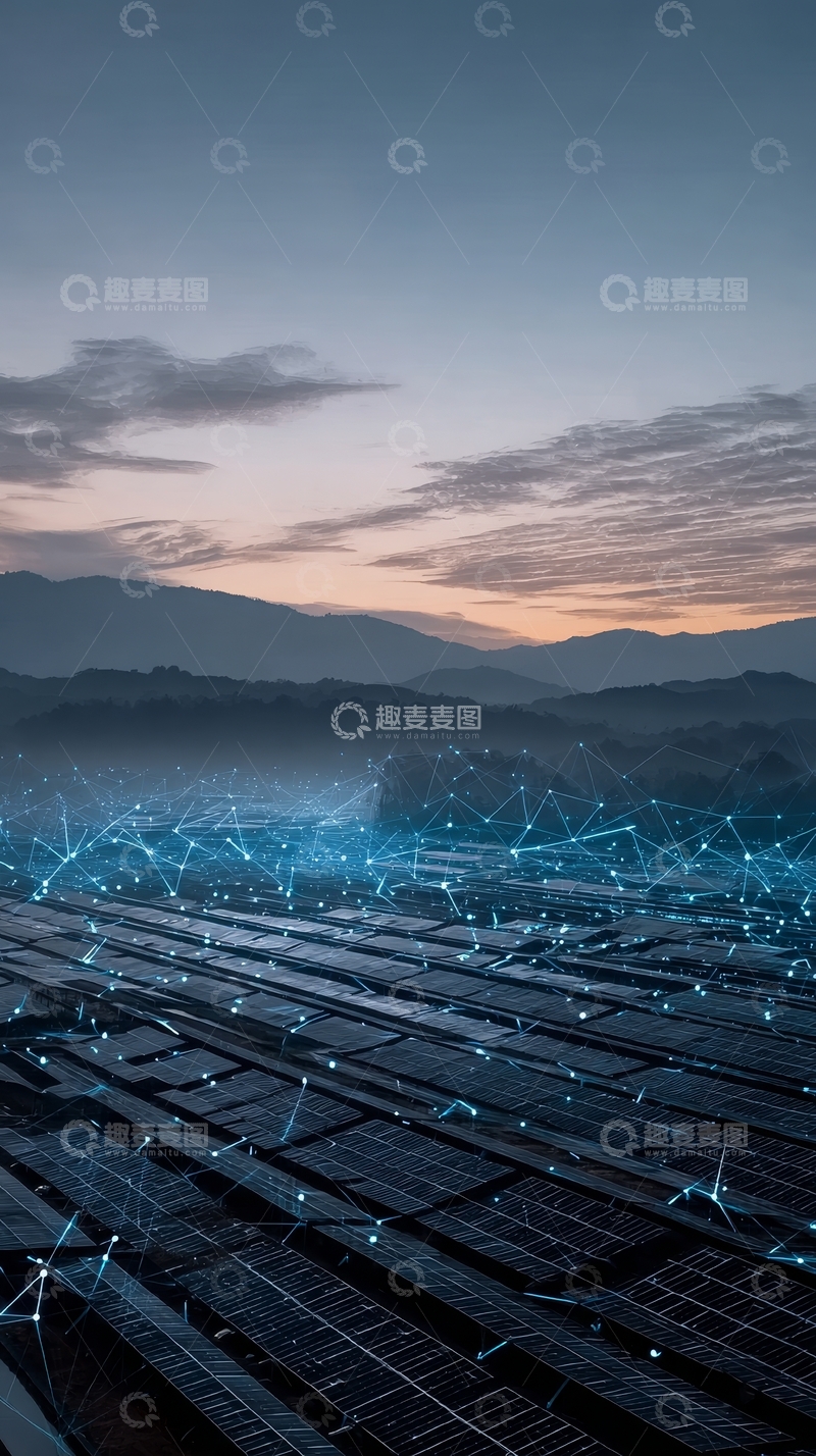 高清大图下载【趣麦麦图】智能光伏电站与网络连接的未来景象