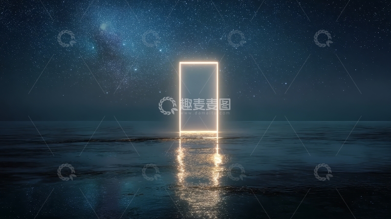 高清大图下载【趣麦麦图】夜空下的发光门框
