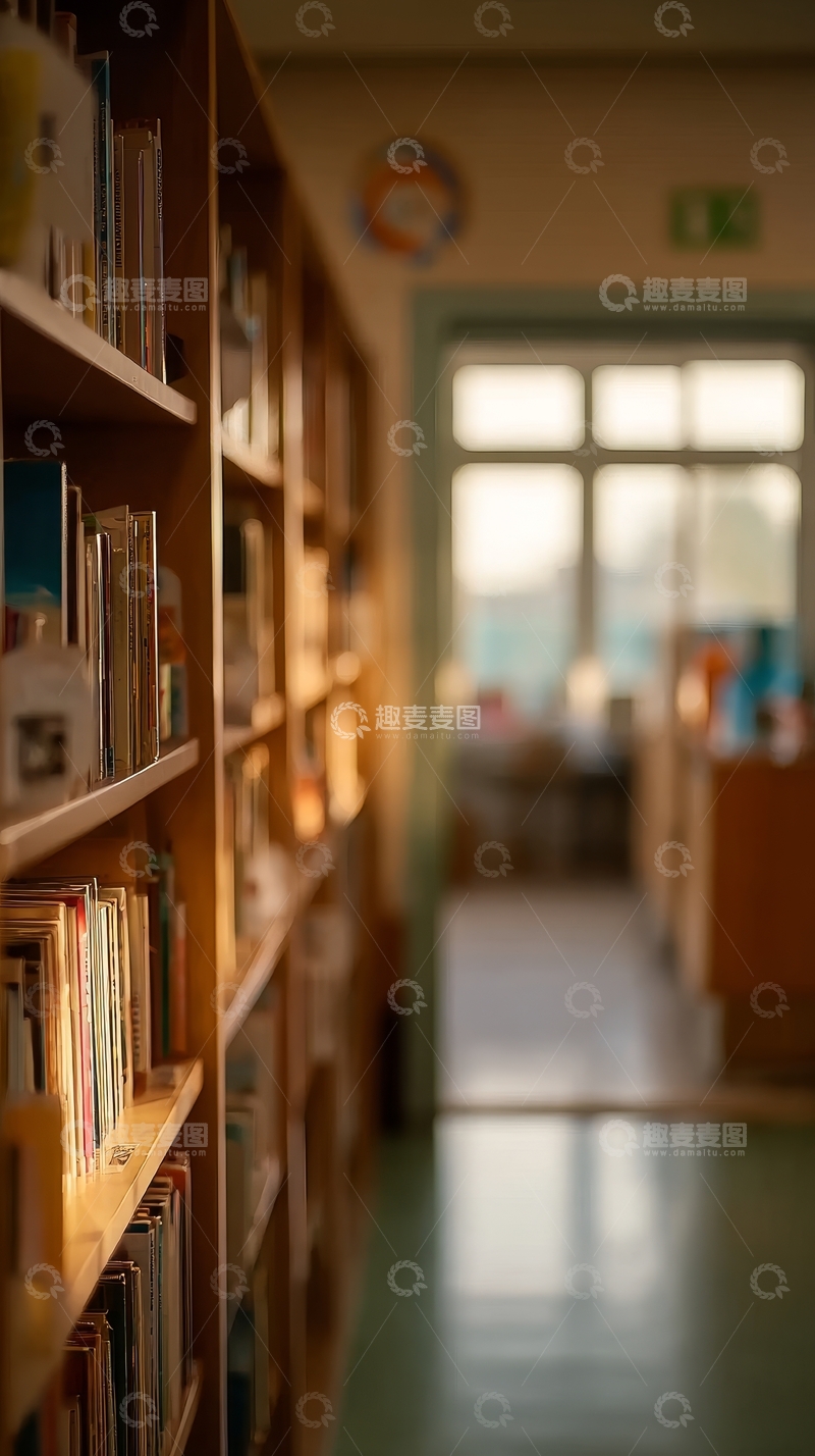 高清大图下载【趣麦麦图】图书馆书架与走廊的静谧景象
