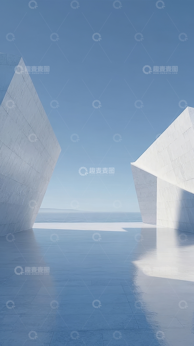 高清大图下载【趣麦麦图】几何建筑倒影在水面