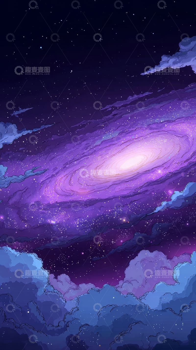 高清大图下载【趣麦麦图】紫色星系在夜空中的壮丽景象