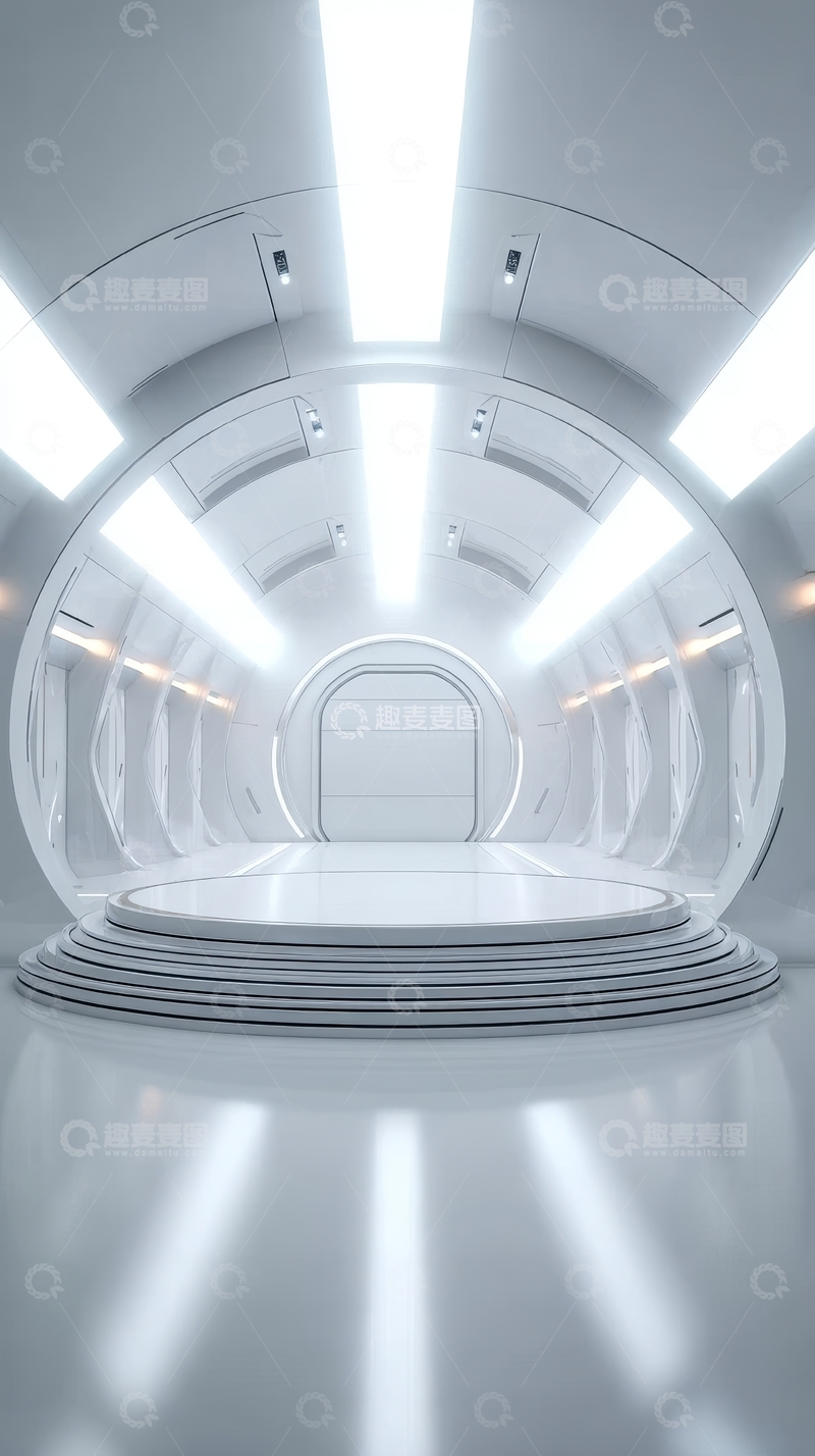 高清大图下载【趣麦麦图】未来感白色隧道内部空间