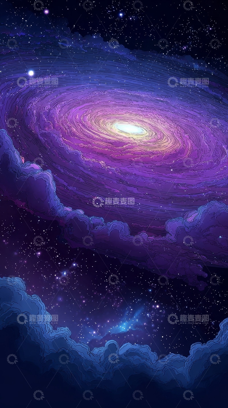 高清大图下载【趣麦麦图】螺旋星系在宇宙中旋转