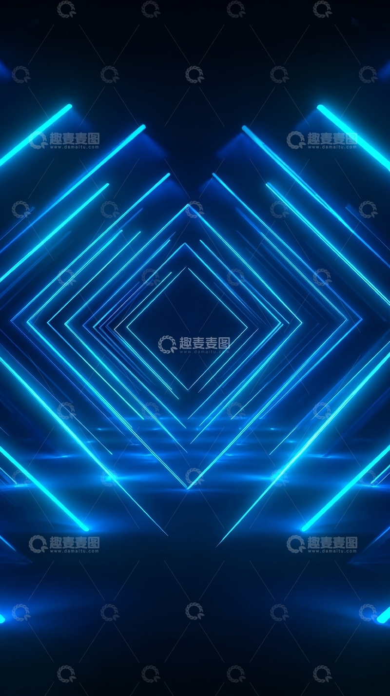 高清大图下载【趣麦麦图】蓝色霓虹光线条构成的几何图案