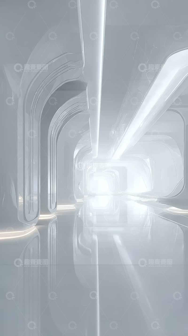 高清大图下载【趣麦麦图】未来感白色隧道内部空间
