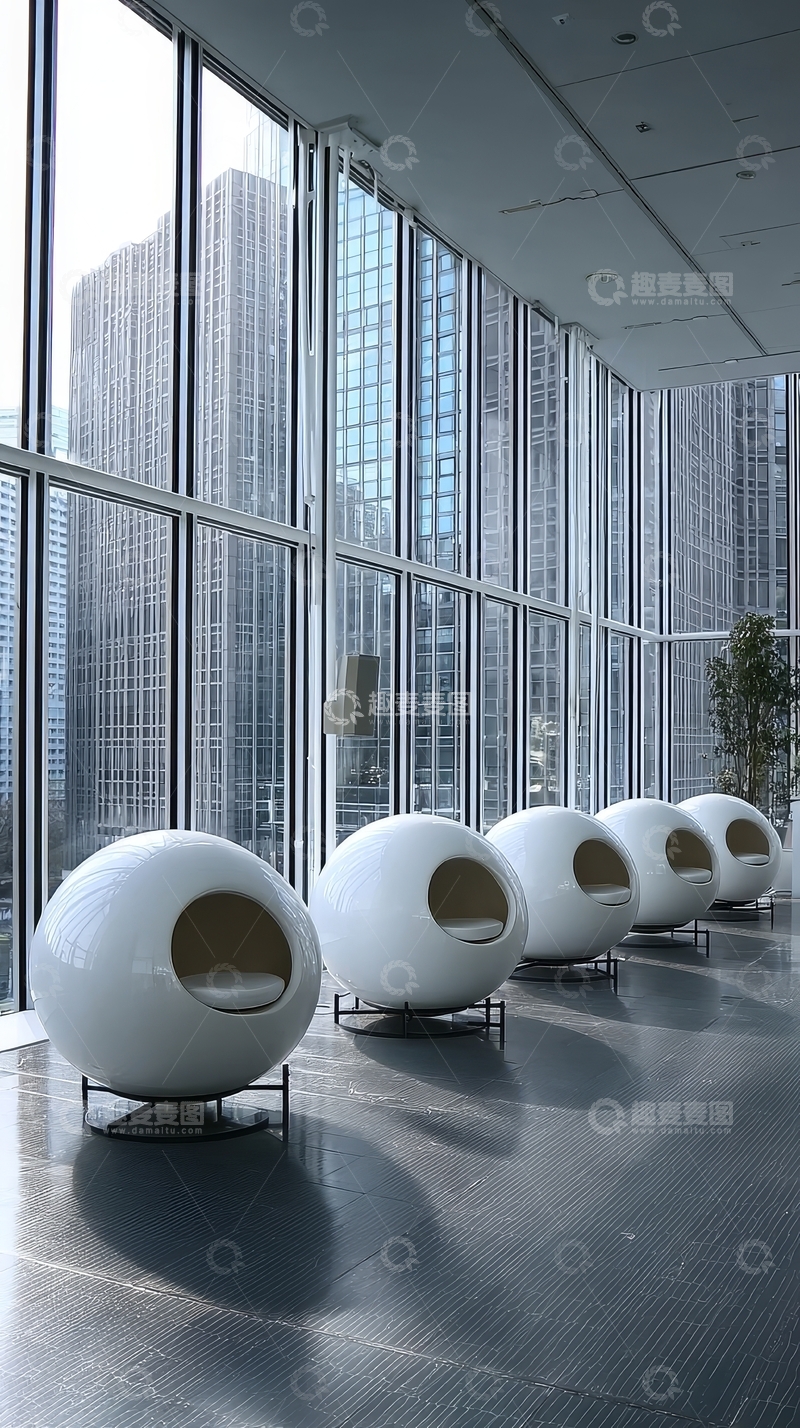 高清大图下载【趣麦麦图】现代办公空间内的球形座椅
