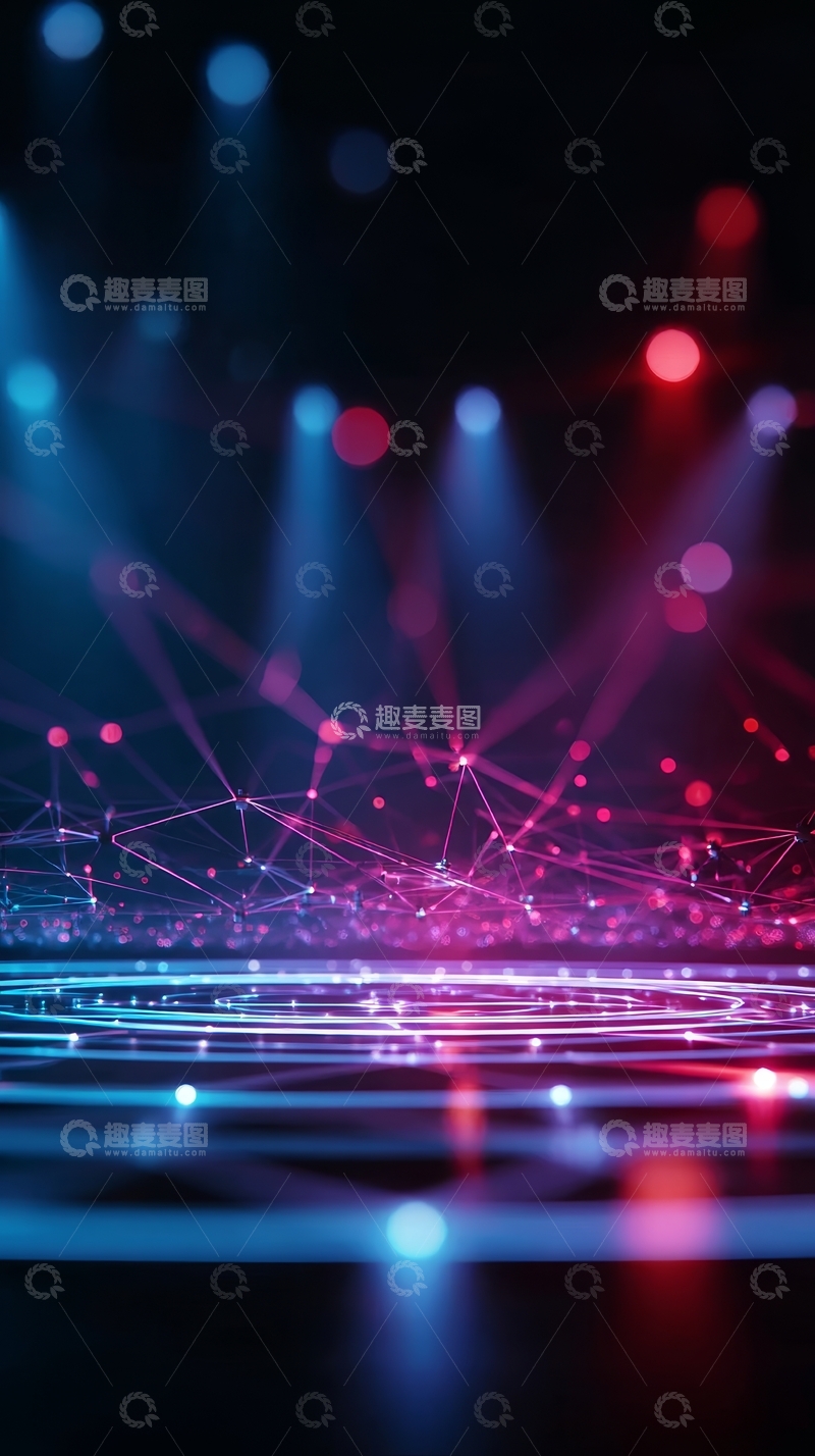 高清大图下载【趣麦麦图】发光网络连接点在黑暗背景中