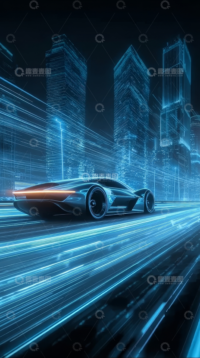 高清大图下载【趣麦麦图】未来城市中疾驰的跑车