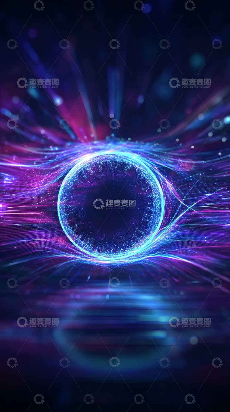 高清大图下载【趣麦麦图】发光的蓝色能量环在宇宙背景中