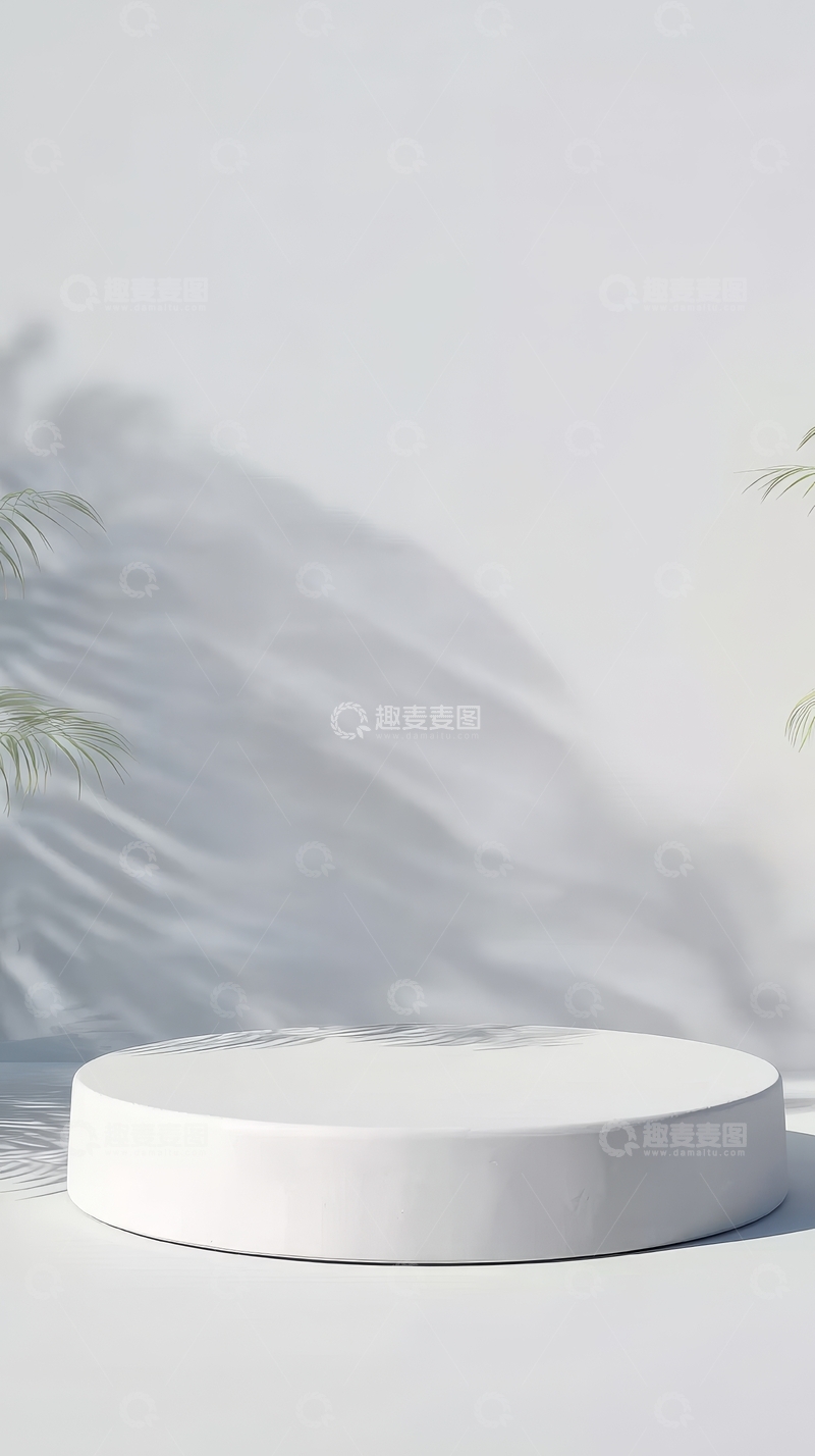 高清大图下载【趣麦麦图】白色圆形台面与植物阴影