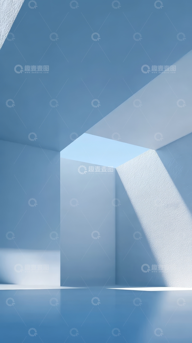 高清大图下载【趣麦麦图】蓝色几何空间中的光影效果