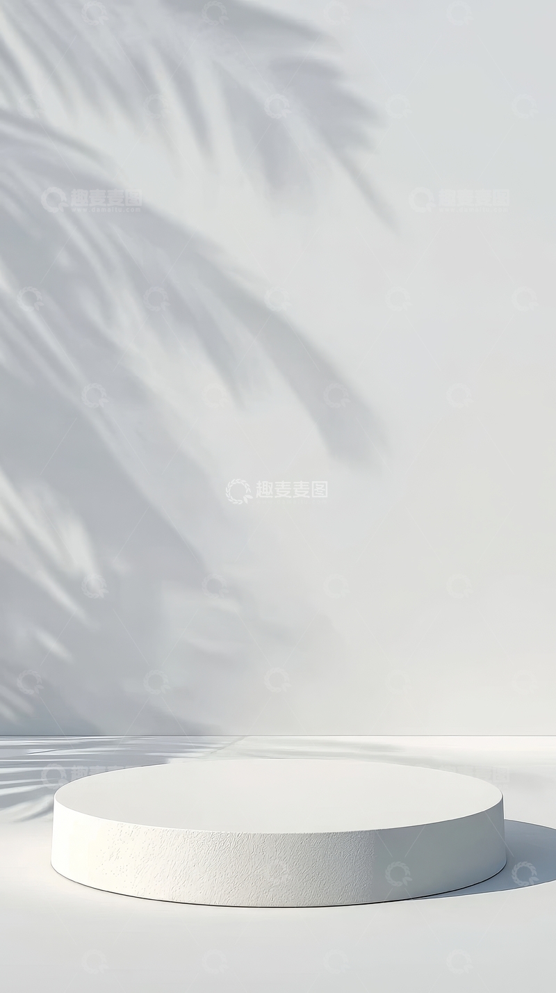 高清大图下载【趣麦麦图】白色圆形台面与棕榈叶阴影