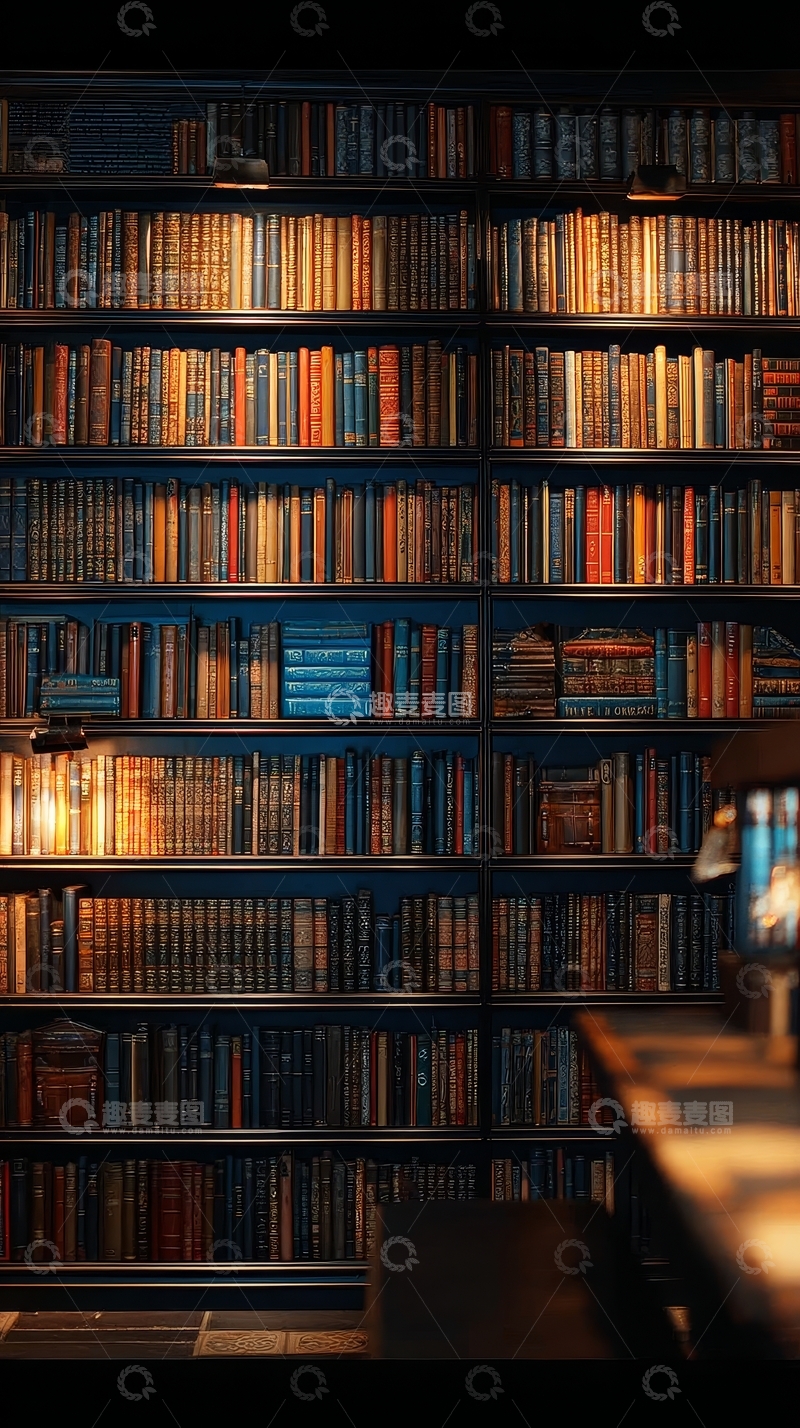 高清大图下载【趣麦麦图】书架上排列整齐的书籍