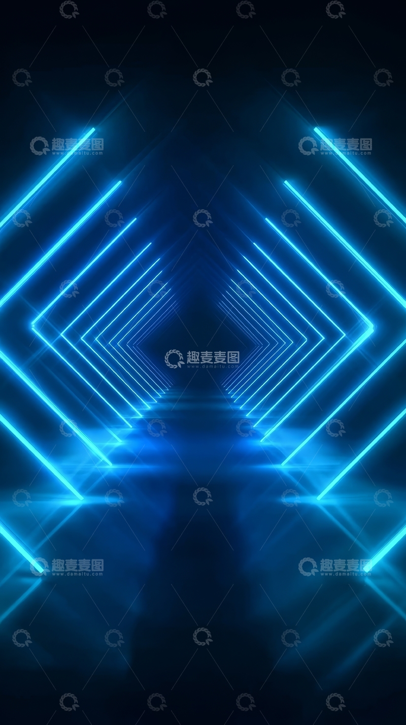 高清大图下载【趣麦麦图】蓝色霓虹光带构成的未来隧道