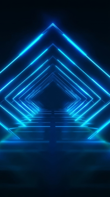 蓝色霓虹光带构成的几何隧道