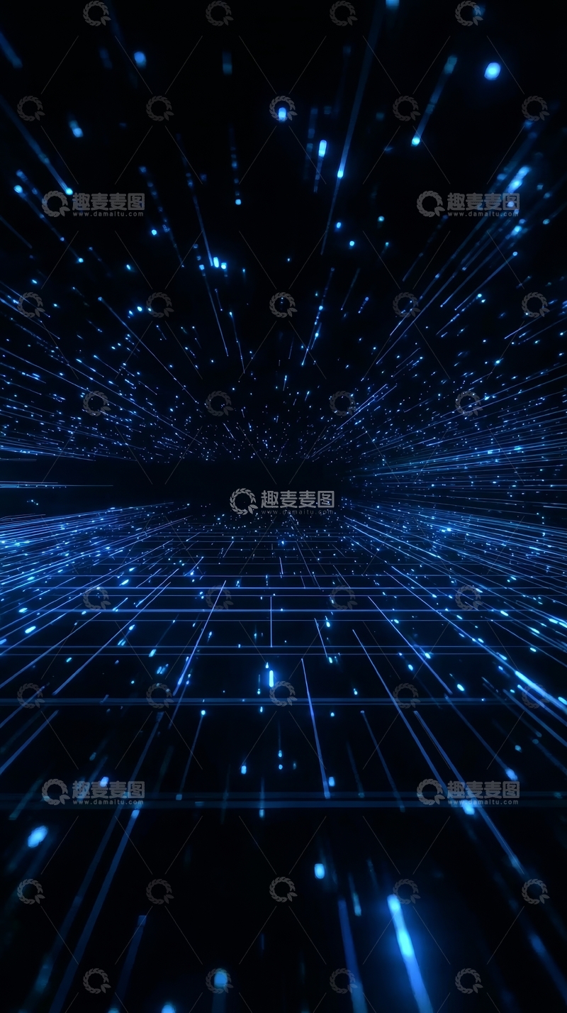 高清大图下载【趣麦麦图】蓝色光点构成的科技网格空间