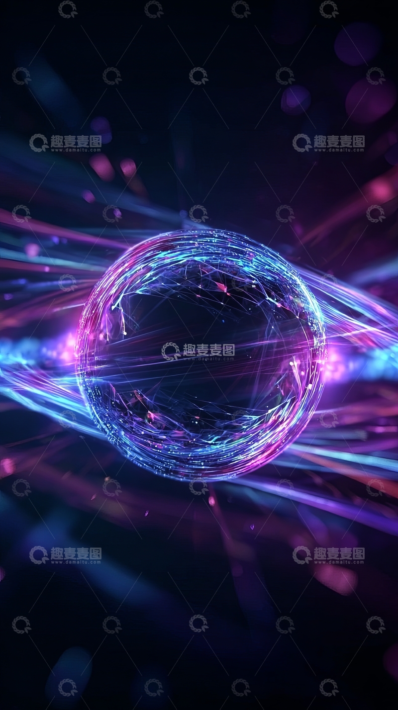 高清大图下载【趣麦麦图】发光球体在宇宙背景中旋转