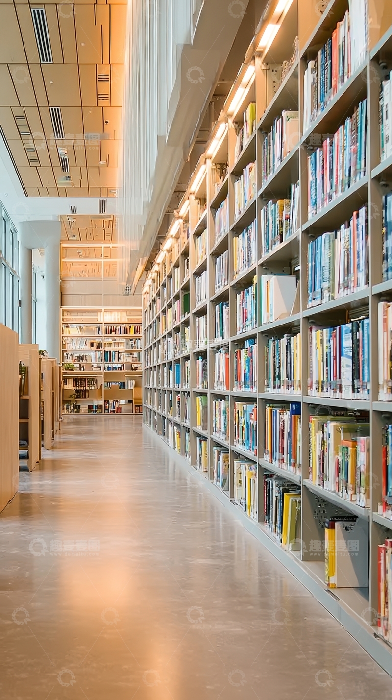 高清大图下载【趣麦麦图】图书馆内书架排列整齐