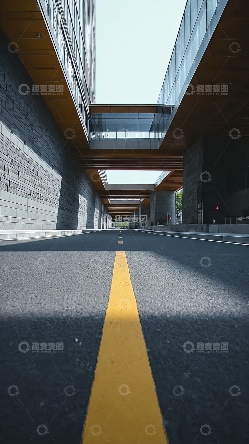 高清大图下载【趣麦麦图】现代建筑下的道路透视