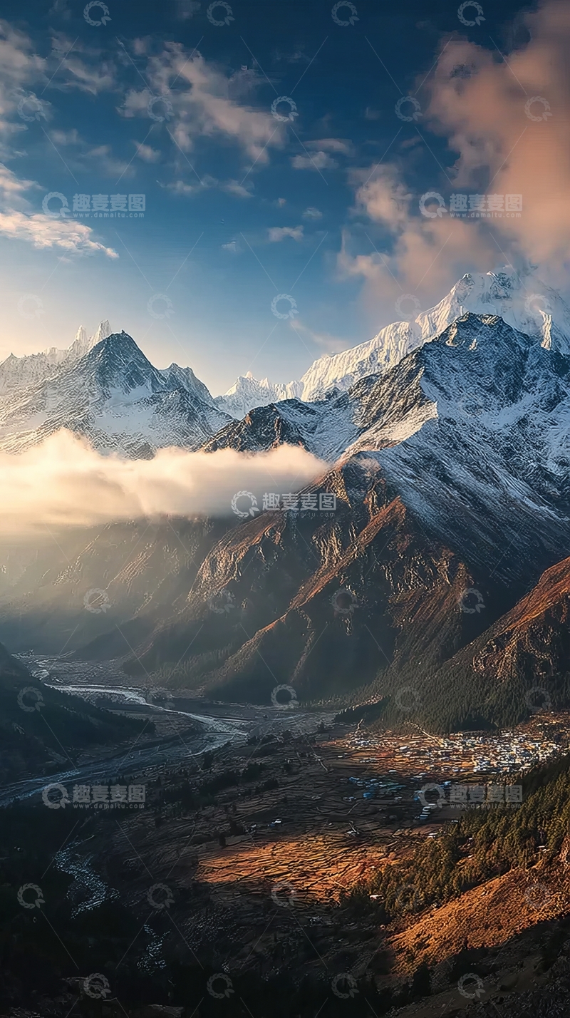 高清大图下载【趣麦麦图】雪山峡谷晨光云海景观