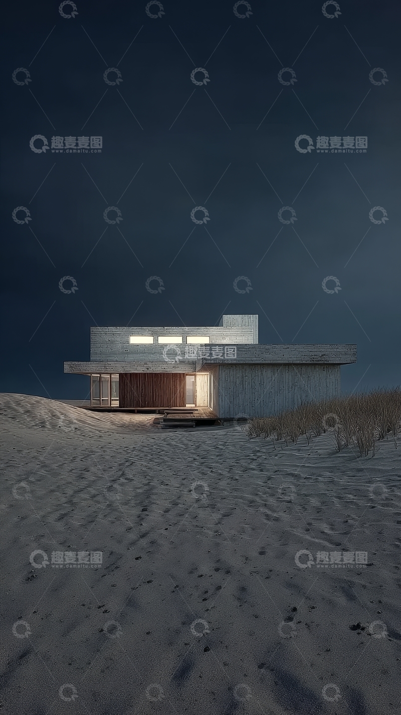 高清大图下载【趣麦麦图】沙漠中的现代建筑夜景