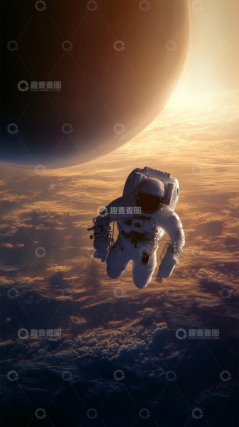 高清大图下载【趣麦麦图】宇航员漂浮在星球上方