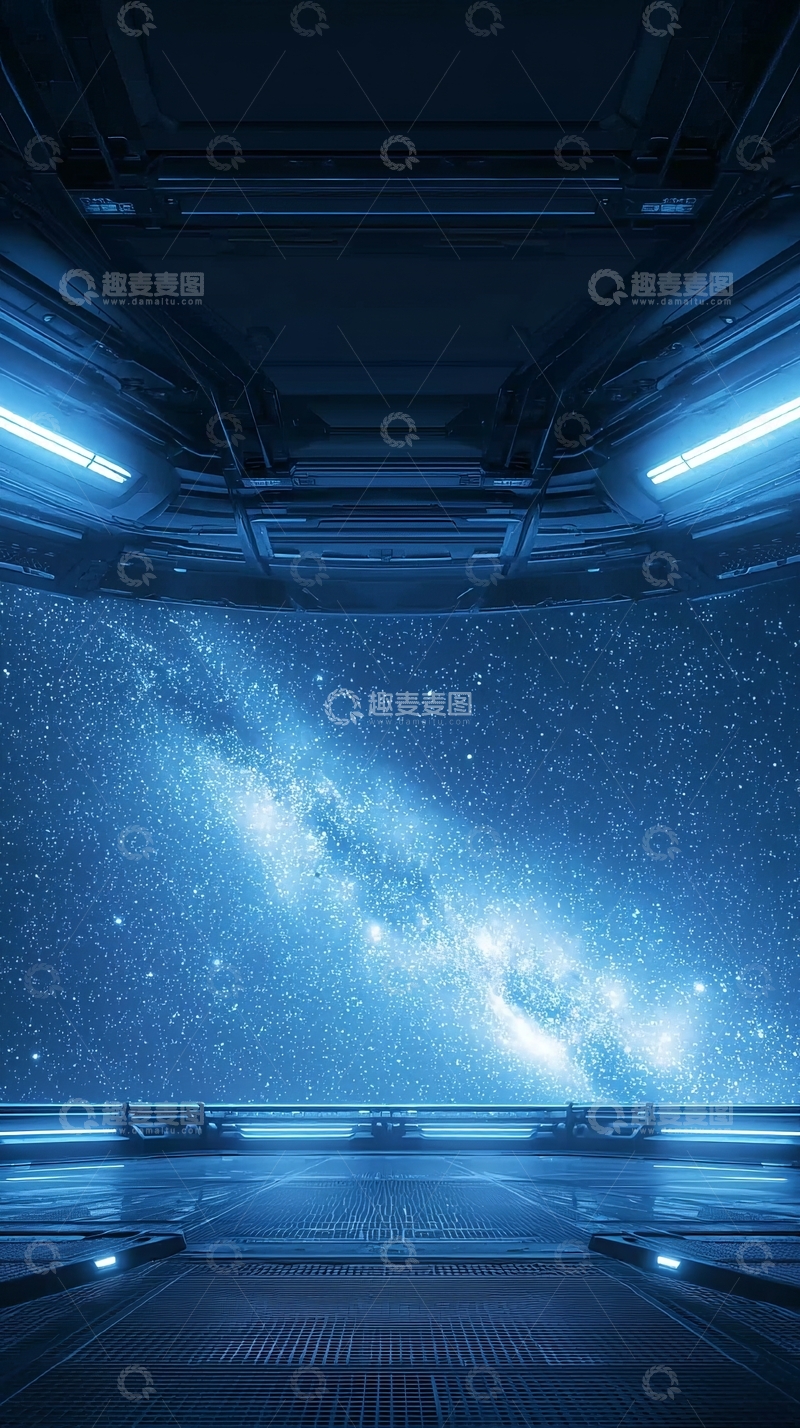 高清大图下载【趣麦麦图】宇宙飞船内部望向银河