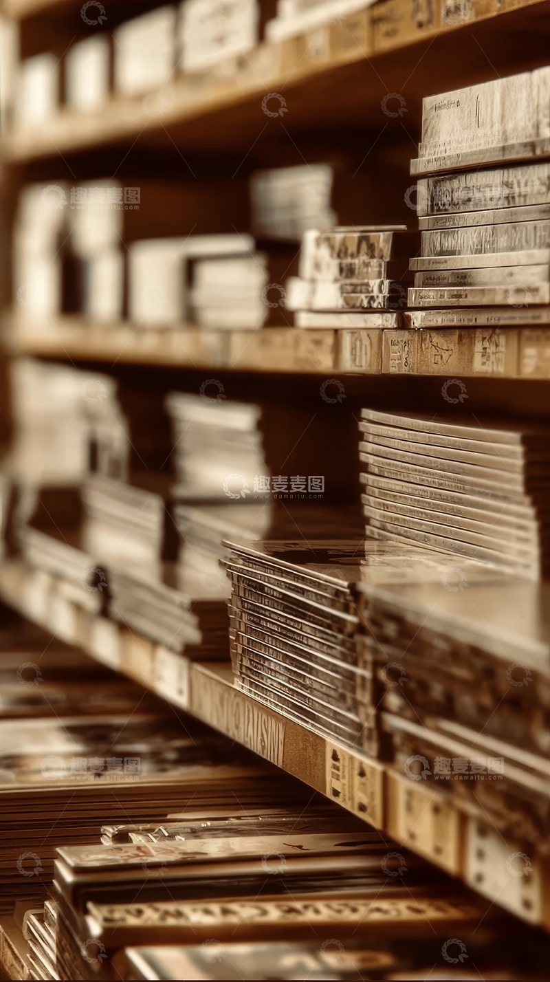 高清大图下载【趣麦麦图】书架上整齐排列的旧书籍