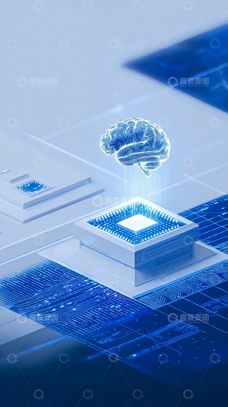 高清大图下载【趣麦麦图】芯片上方悬浮着发光大脑