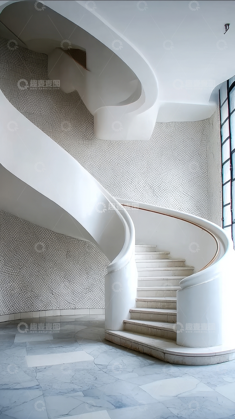 高清大图下载【趣麦麦图】白色螺旋楼梯室内设计