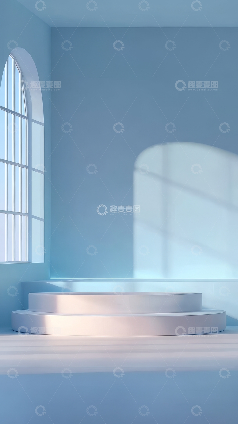 高清大图下载【趣麦麦图】简约室内阶梯平台与拱窗光影