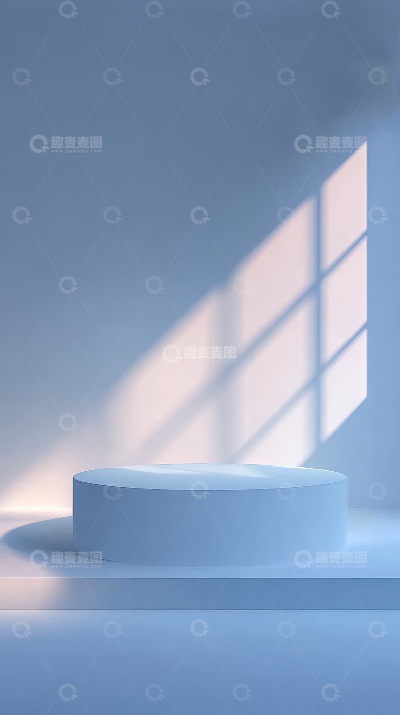 高清大图下载【趣麦麦图】蓝色空间中圆形台座与光影