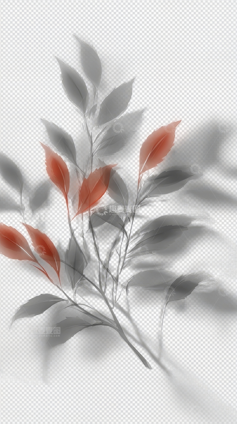 高清大图下载【趣麦麦图】橙色叶片与灰色枝条的抽象图案