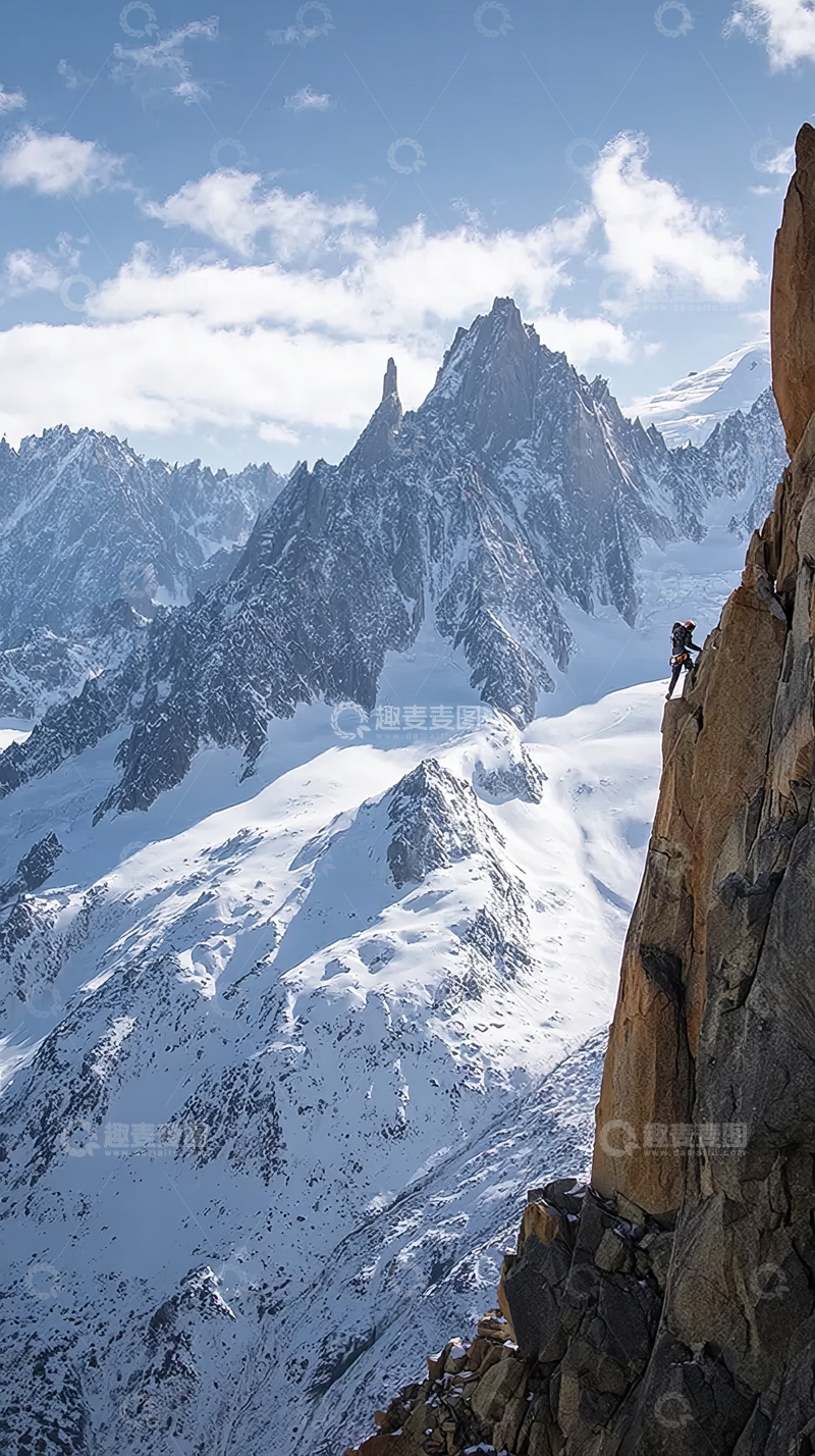 高清大图下载【趣麦麦图】登山者攀爬雪山峭壁