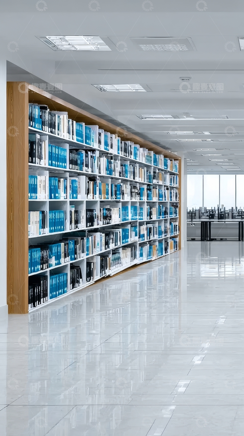 高清大图下载【趣麦麦图】图书馆内书架排列整齐
