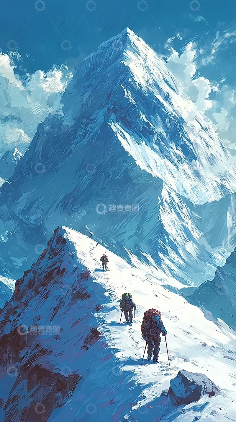 高清大图下载【趣麦麦图】登山者攀登雪山峰顶