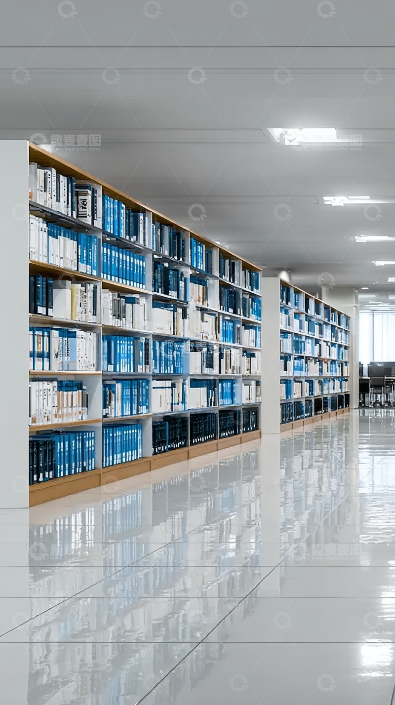 高清大图下载【趣麦麦图】图书馆内整齐排列的书架