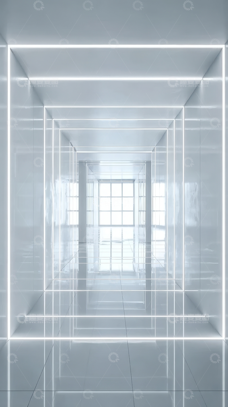 高清大图下载【趣麦麦图】明亮走廊中的发光线条结构